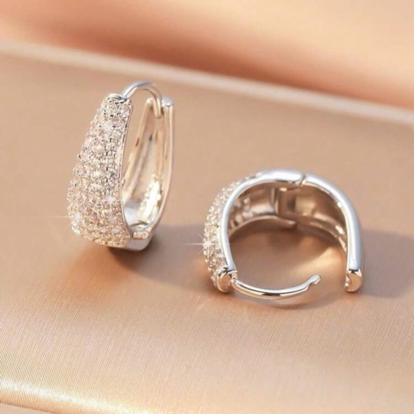 Sparkling Pave Diamond Hoop Earrings: 30mm Sterling Silver  Luxury Silver Hoop Earrings with Sparkling Diamond Accents